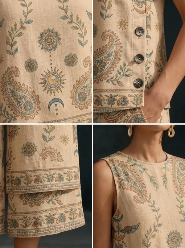 Women's Boho Paisley Sun Moon Printed Sleeveless Set
