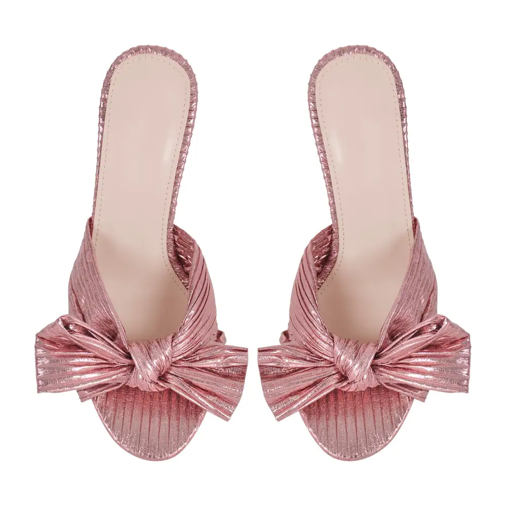 Round Toe Chunky Heel Bow Mule Sandals