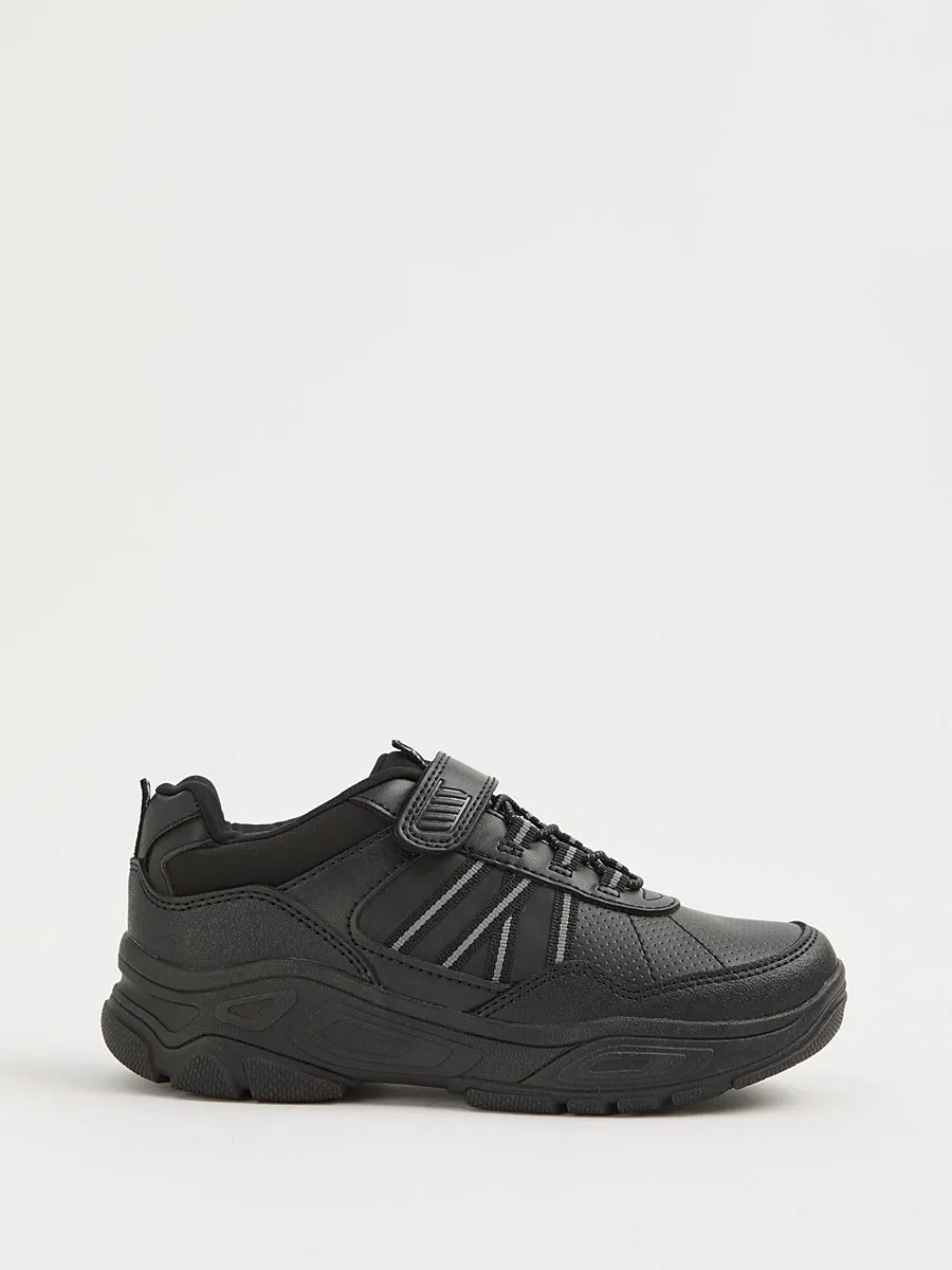 Black Panelled Elasticated Laces School Shoes