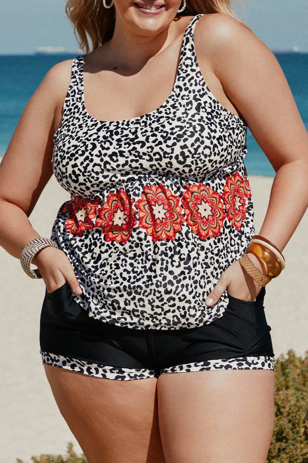 Swimwear Leopard Tribal Print Plus Size Tankini Set