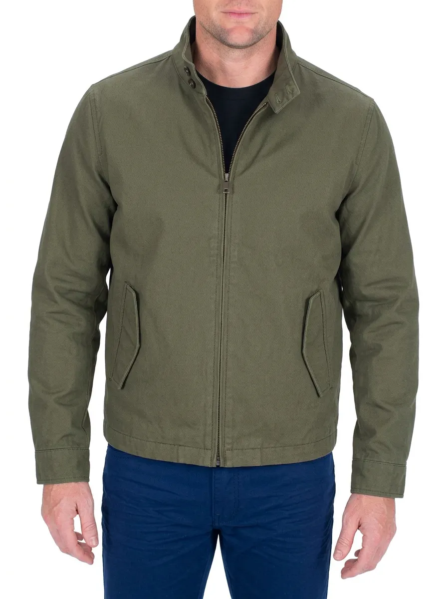 Men's Casual Olive Green Solid Zip-Up Harrington Jacket