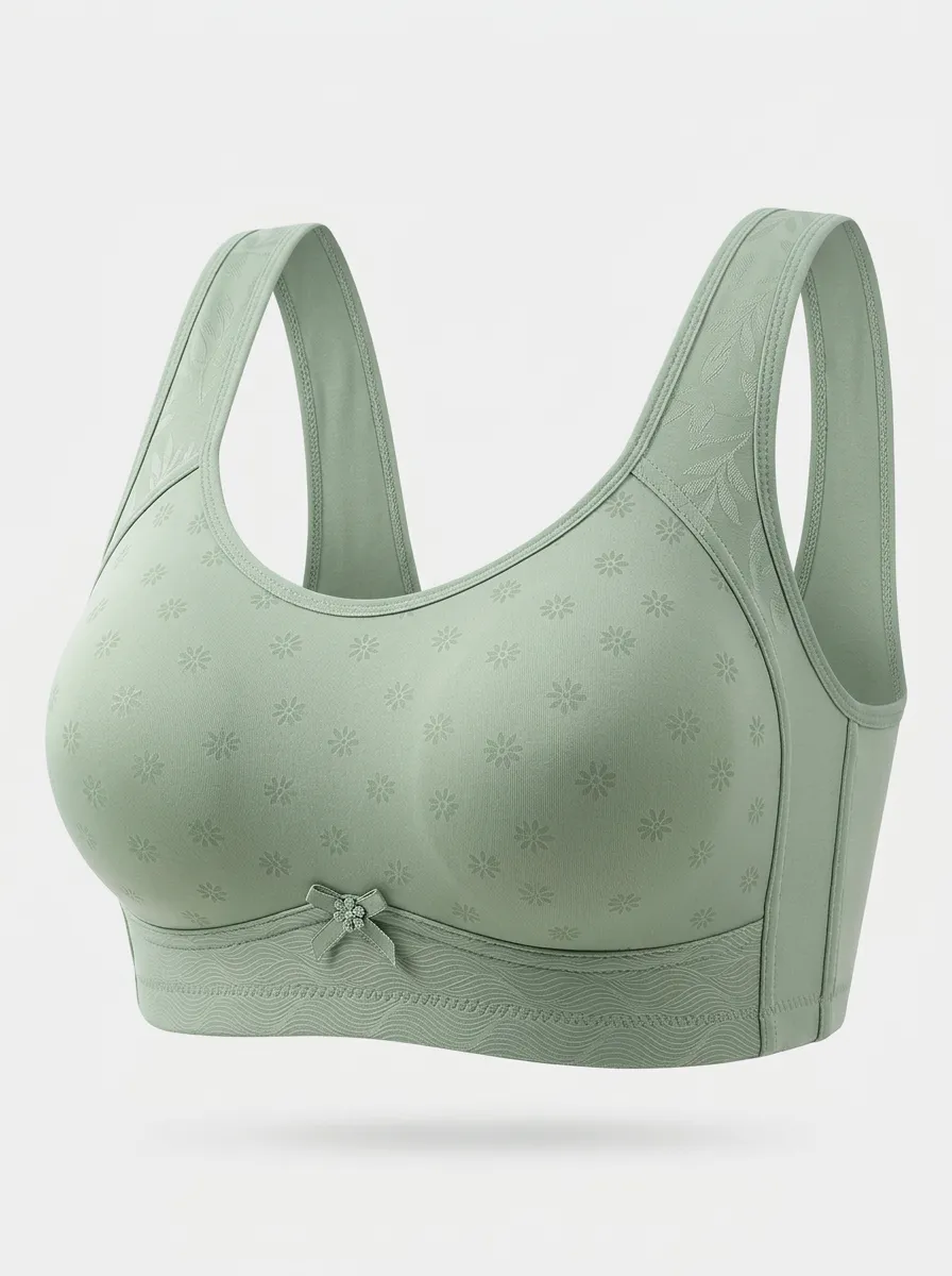 Women's Plus Size Sage Green Leaf Full-Coverage Wireless Bra