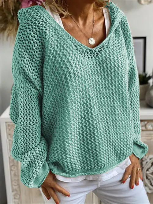 Hooded Openwork Sweater