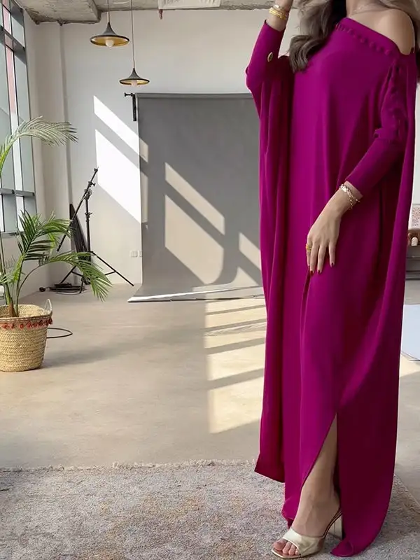 Loose Color Buttoned Maxi Dress