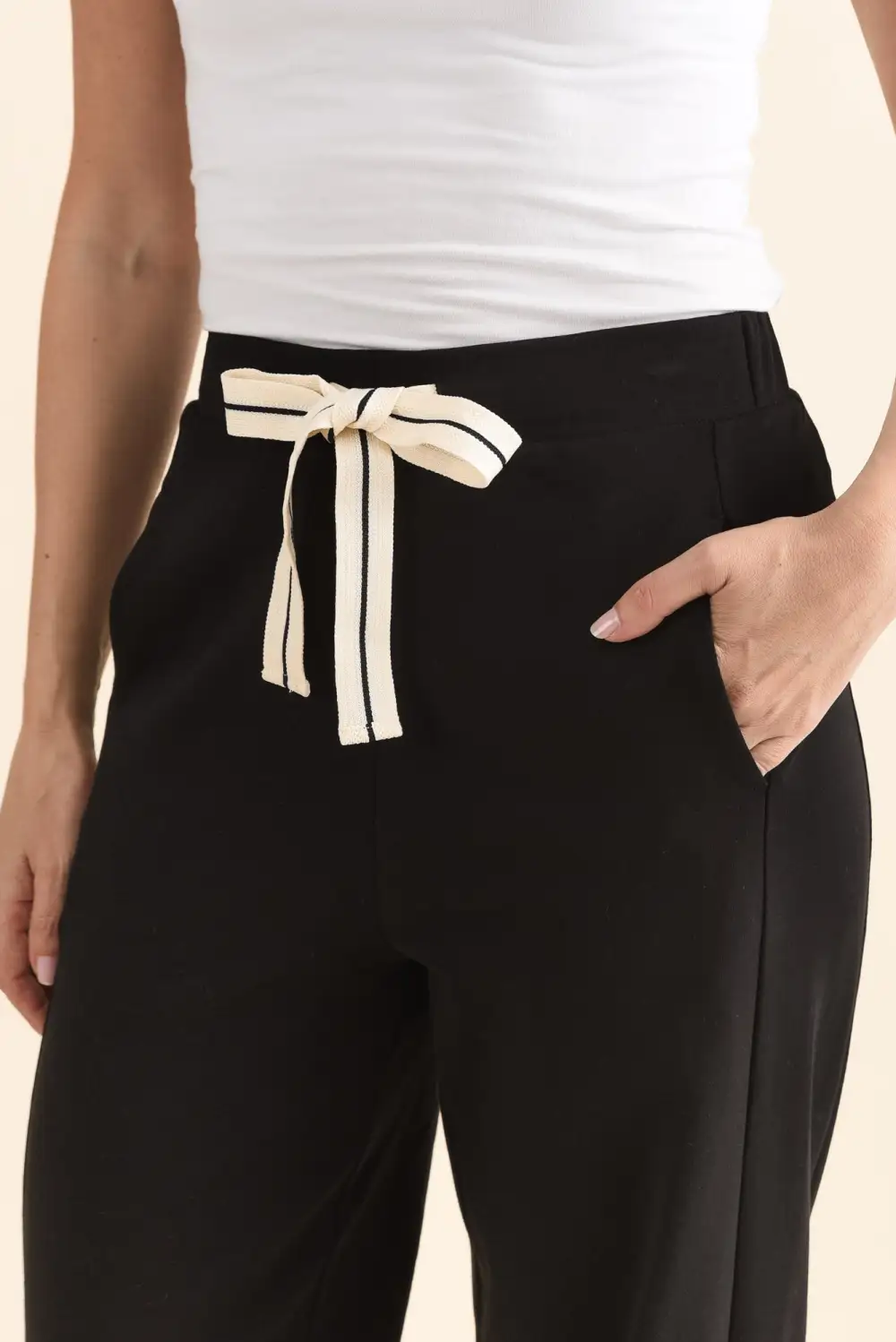Cotton Pants With High Rise And Drawstring