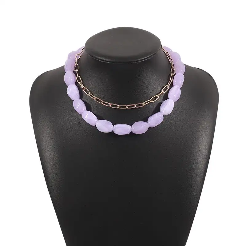 Resin Bead Chain Layered Necklace