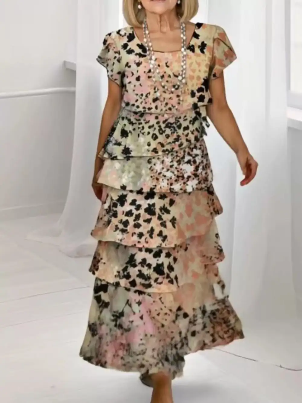 Printed Ruffle Maxi Dress