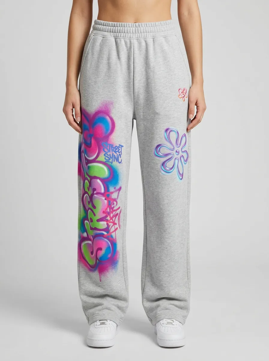 Unisex Downtown-Inspired Streetwear Graffiti Floral Sweatpants