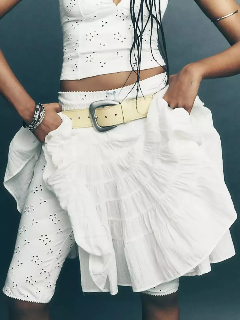 Smooth Drawstring Tiered Skirt
