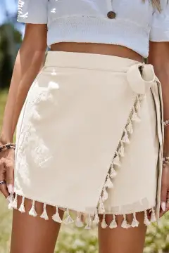Tassel Trim Wrap Knot Side Bohemian Style Mini Skort