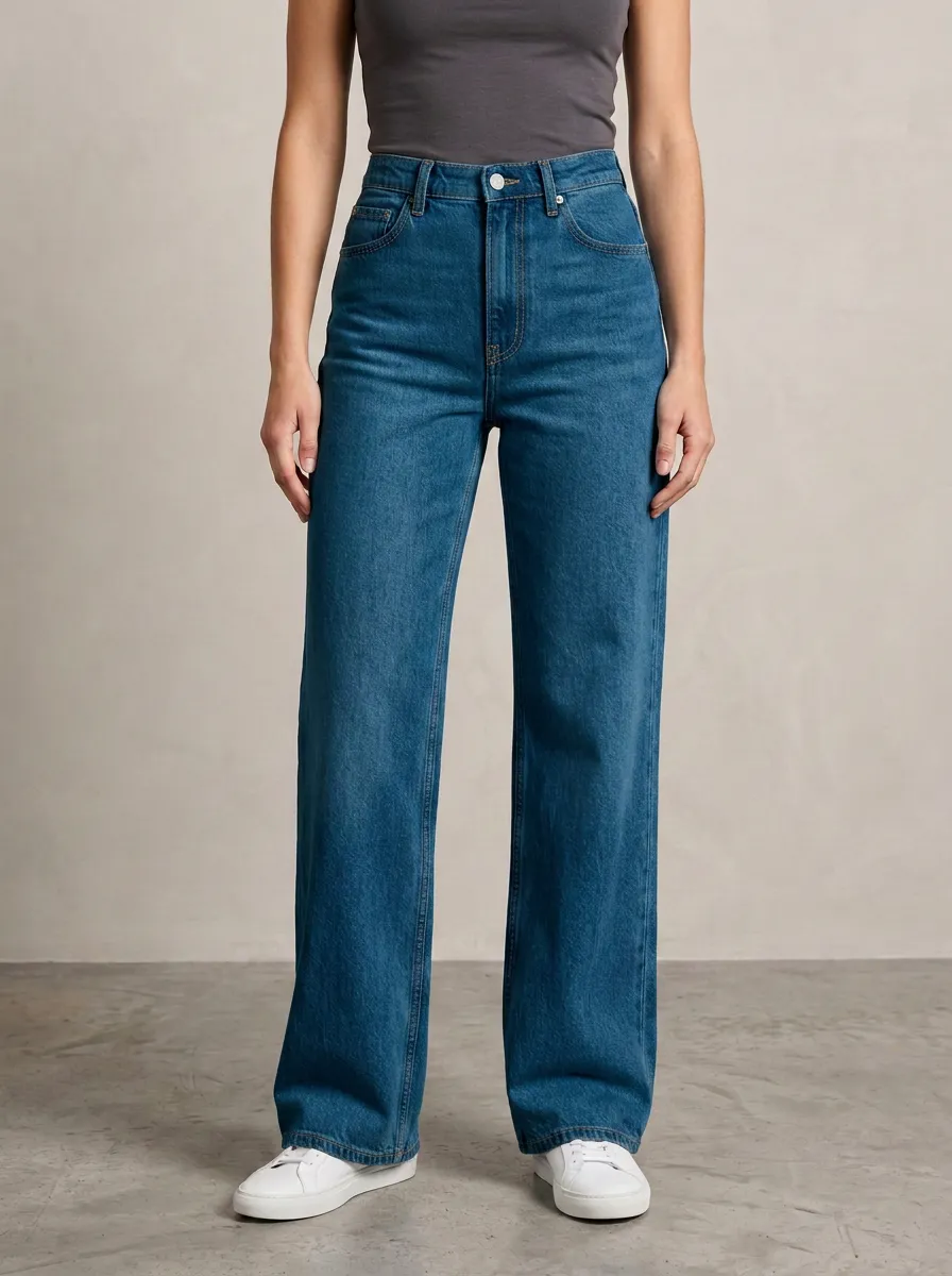 Wide-Leg High-Rise Washed Denim Denim Jeans