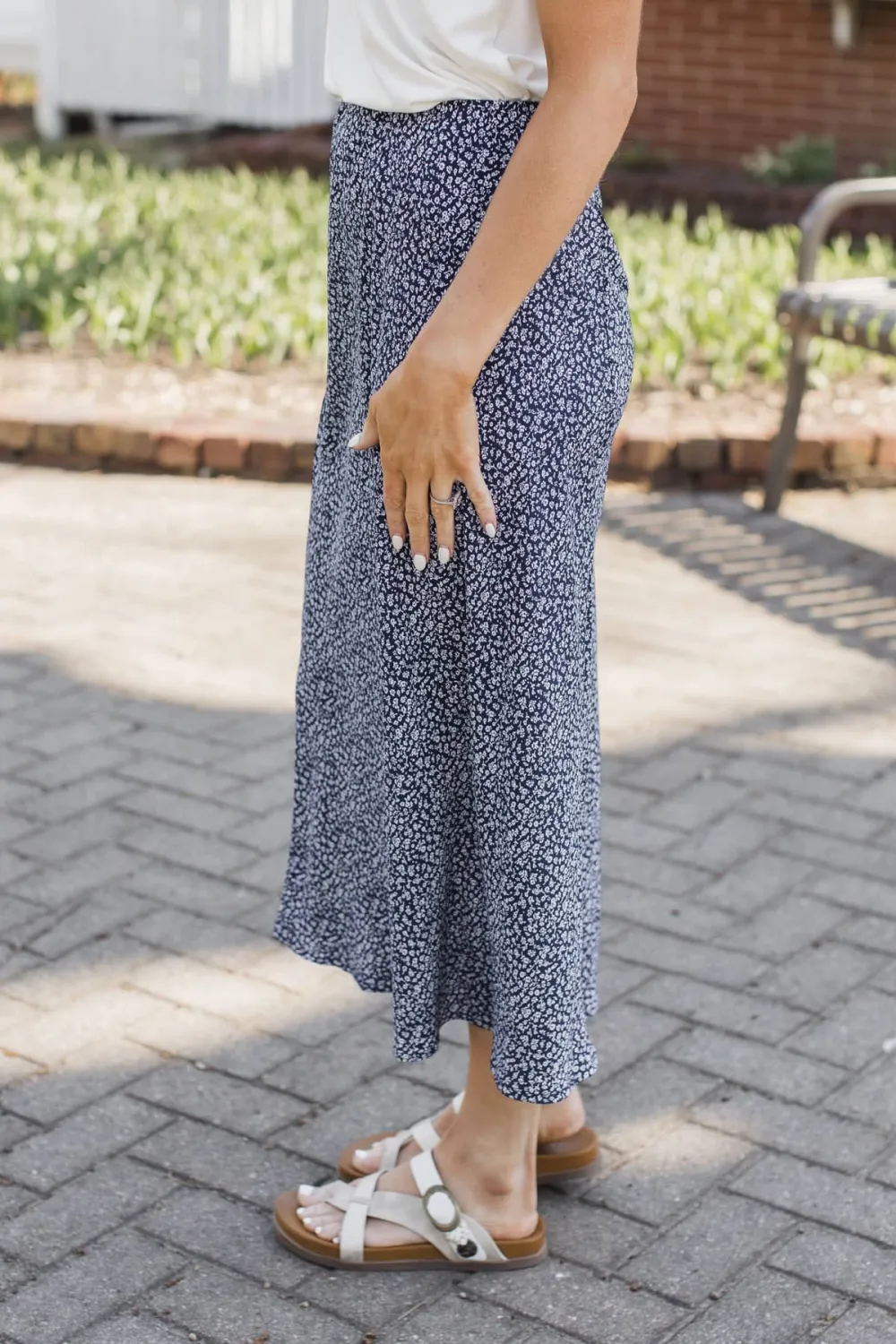 Elastic Waist Floral Midi Everyday Skirt