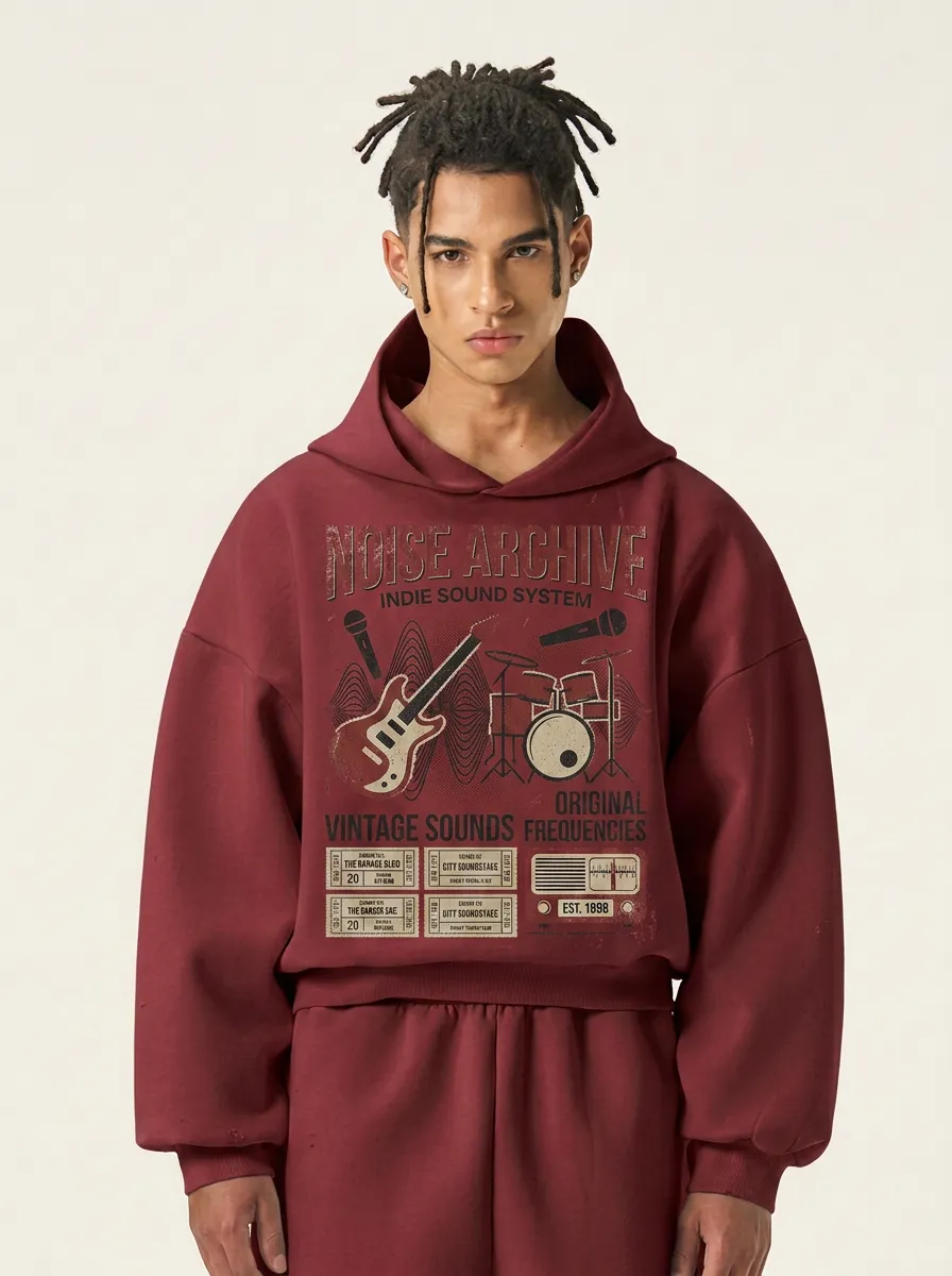 Men‘s Indie Rock Band Guitar Drum Printed Hoodie