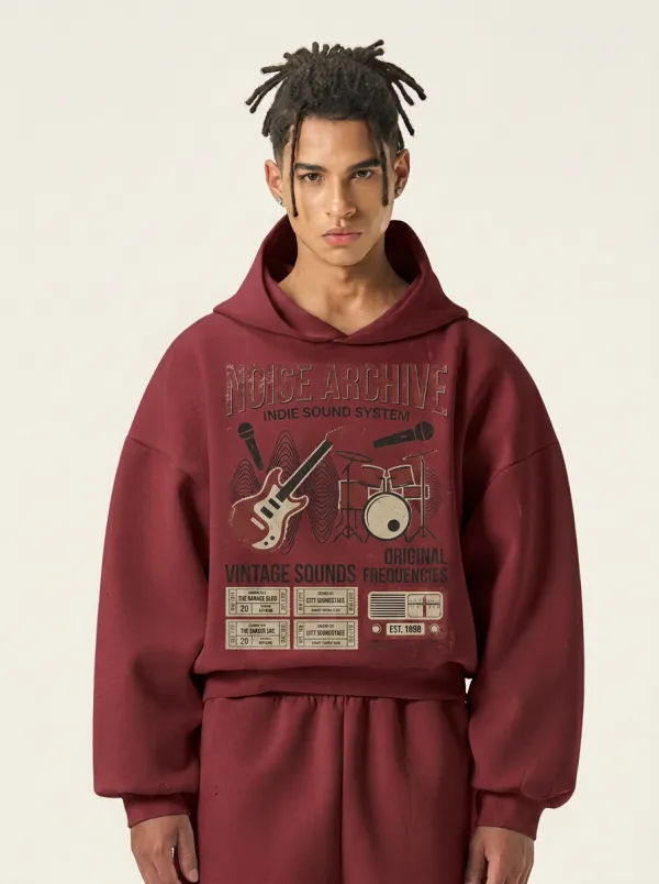 Men‘s Indie Rock Band Guitar Drum Printed Hoodie
