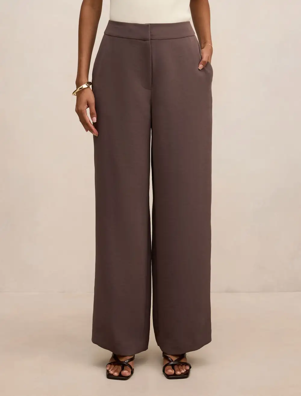 Dark Taupe Petite Tailored Straight Leg Pants