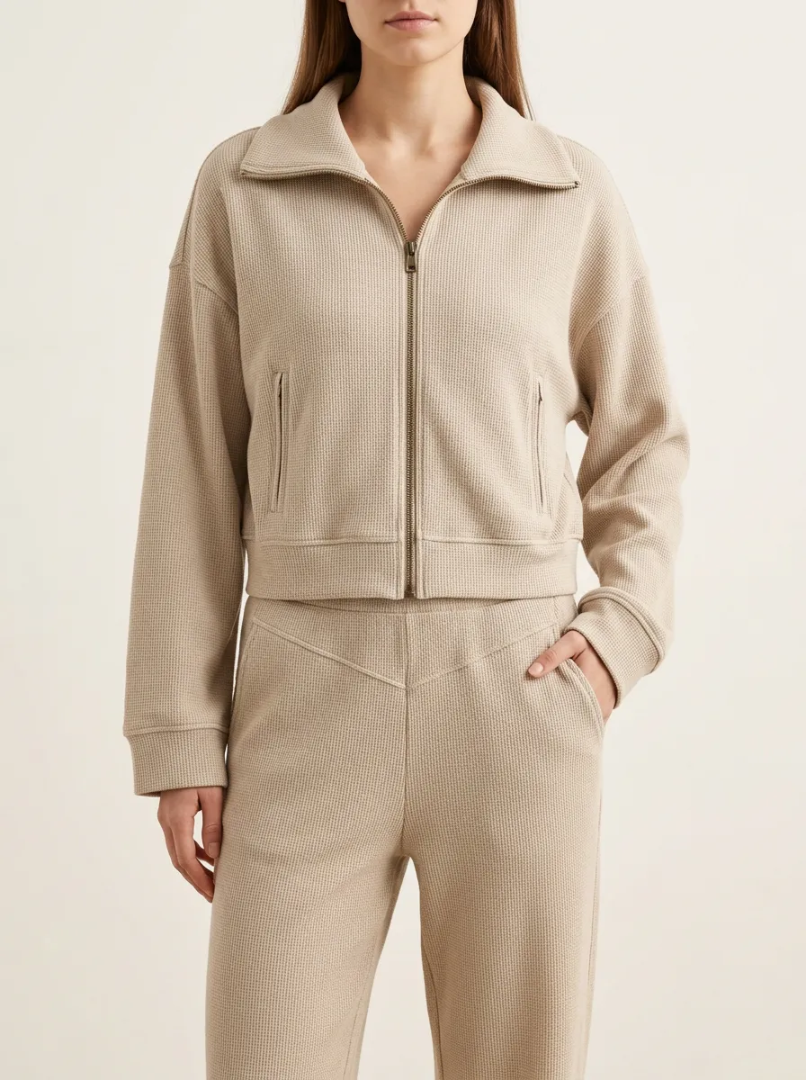 Leisure Ready Zip Front Cropped Relaxed Fit Women's Long Sleeve Tracksuit Set