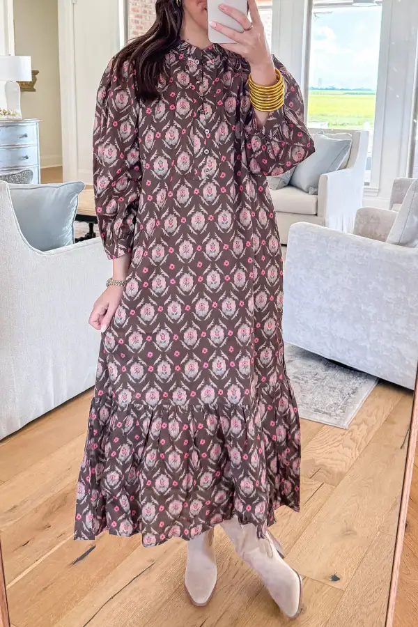 Women's Floral Print Button Front Ruffled Midi Dress