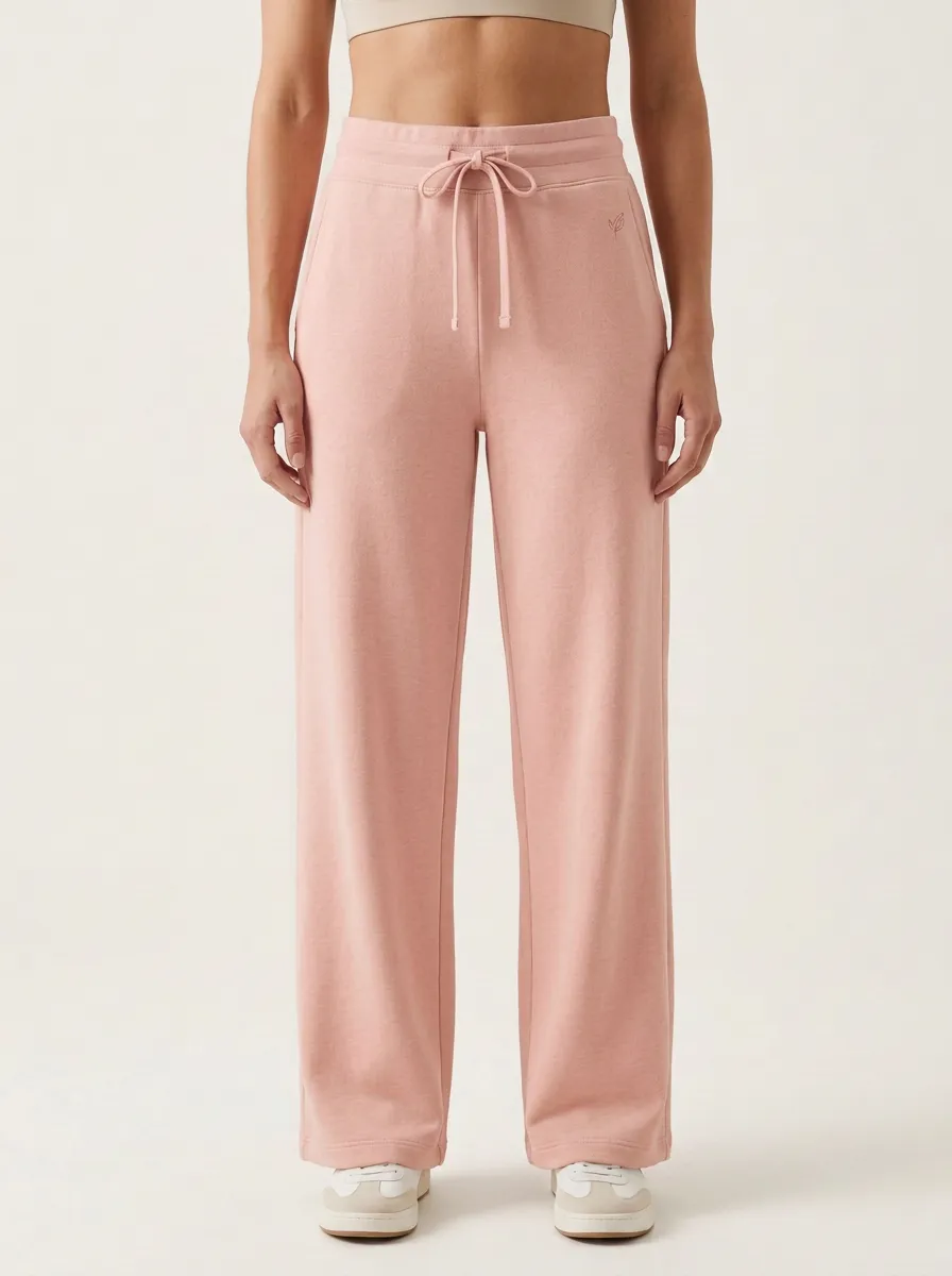 Women's Minimalist Beige Solid Color Drawstring Wide Leg Sweatpants