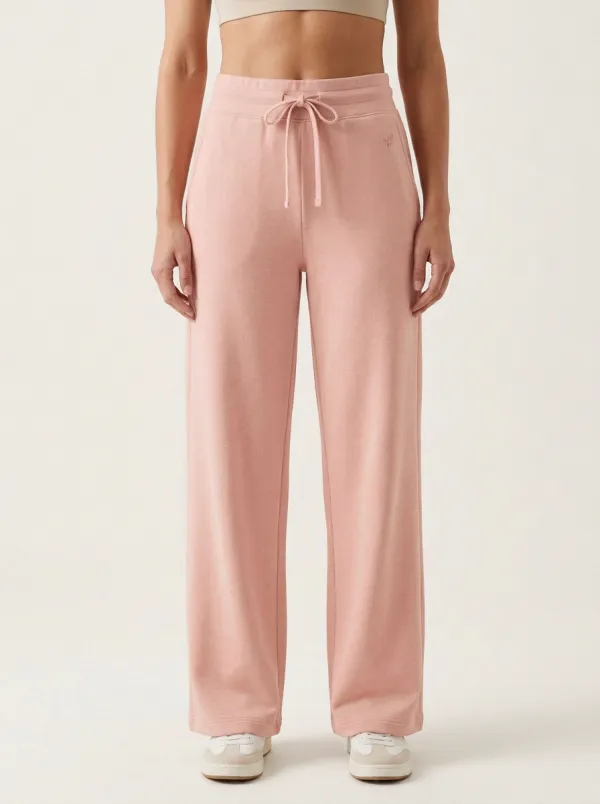 Women's Minimalist Beige Solid Color Drawstring Wide Leg Sweatpants