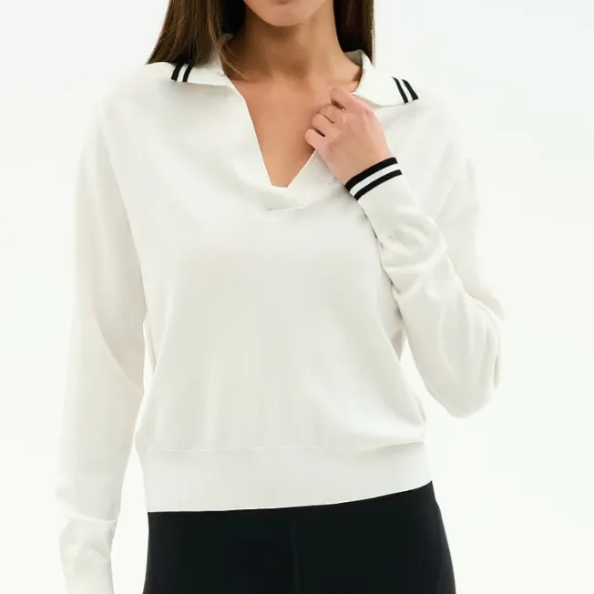 Lightweight Contrast-Stitch Knit Polo
