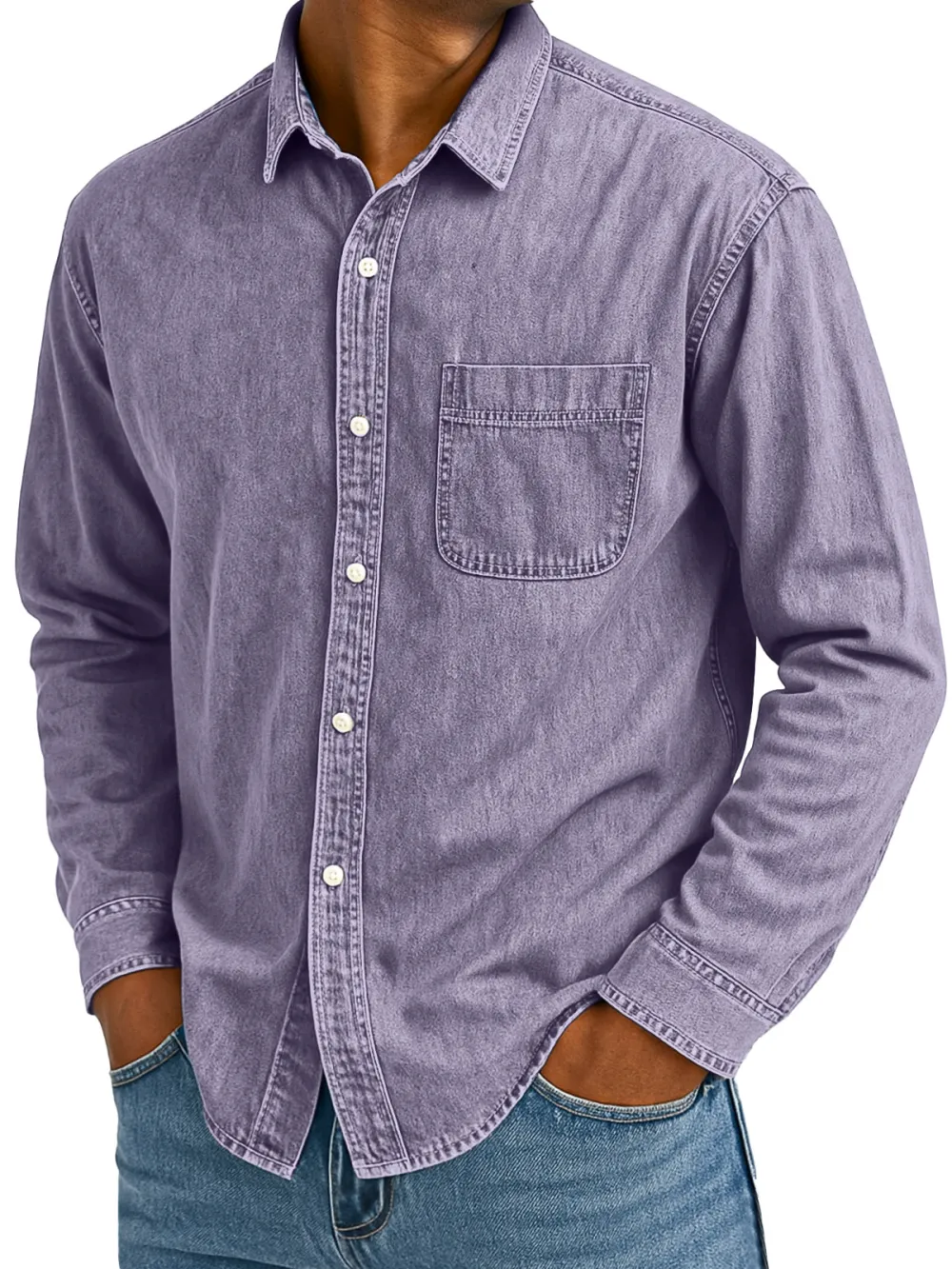 Comfort Fit Long Sleeve Camp Collar Pocket Shirt