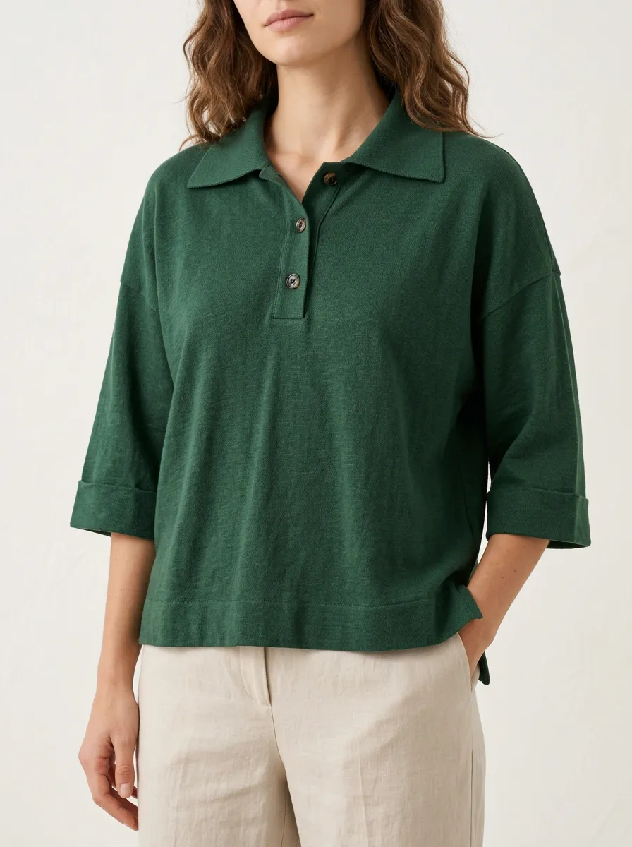 Women's Dark Green Classic Polo in a Solid Finish