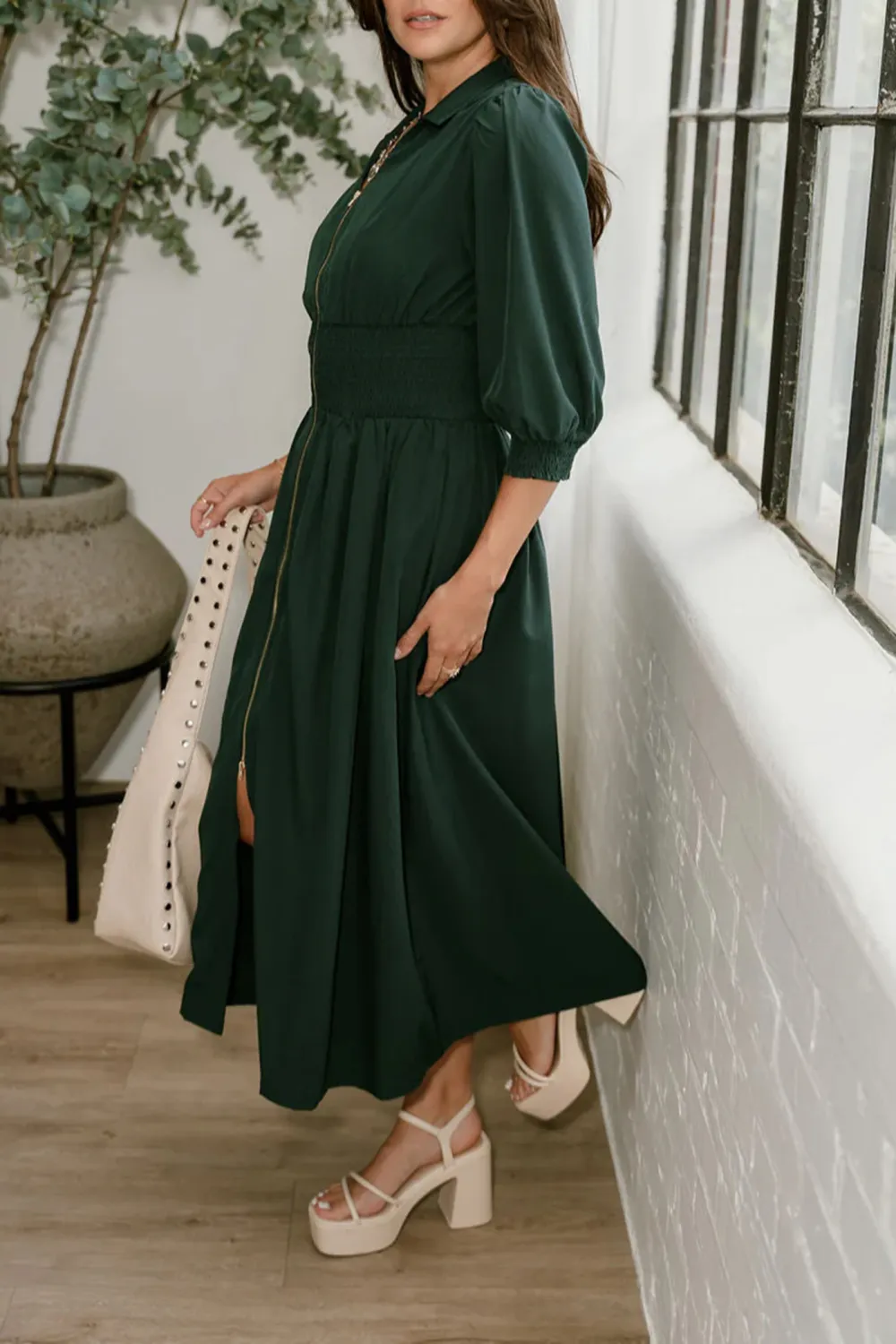 Smocked Waist Midi Dress