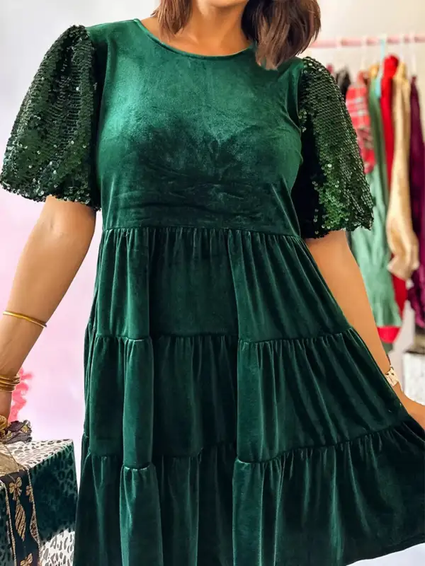 Velvet Sequin Tiered Mini Dress