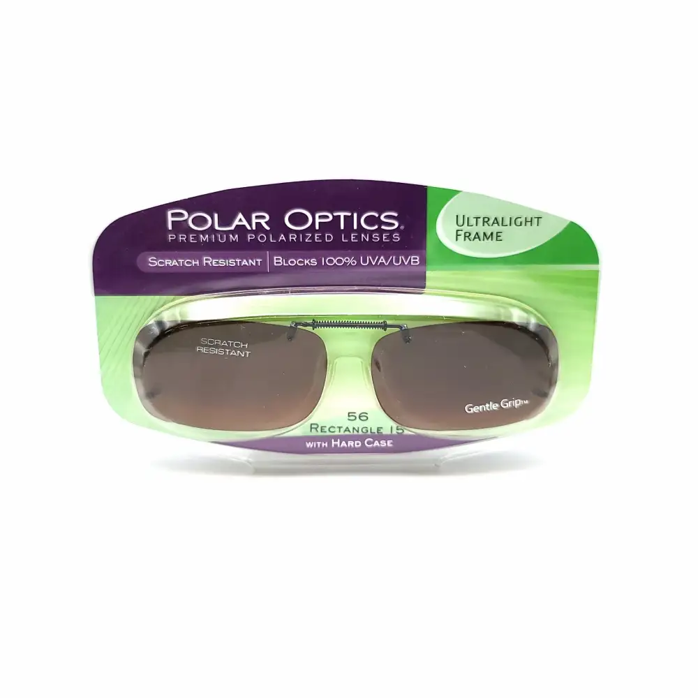 Frameless Amber Lens 56mm Rectangular Polarized Clip-On Sunglasses with Hard Case