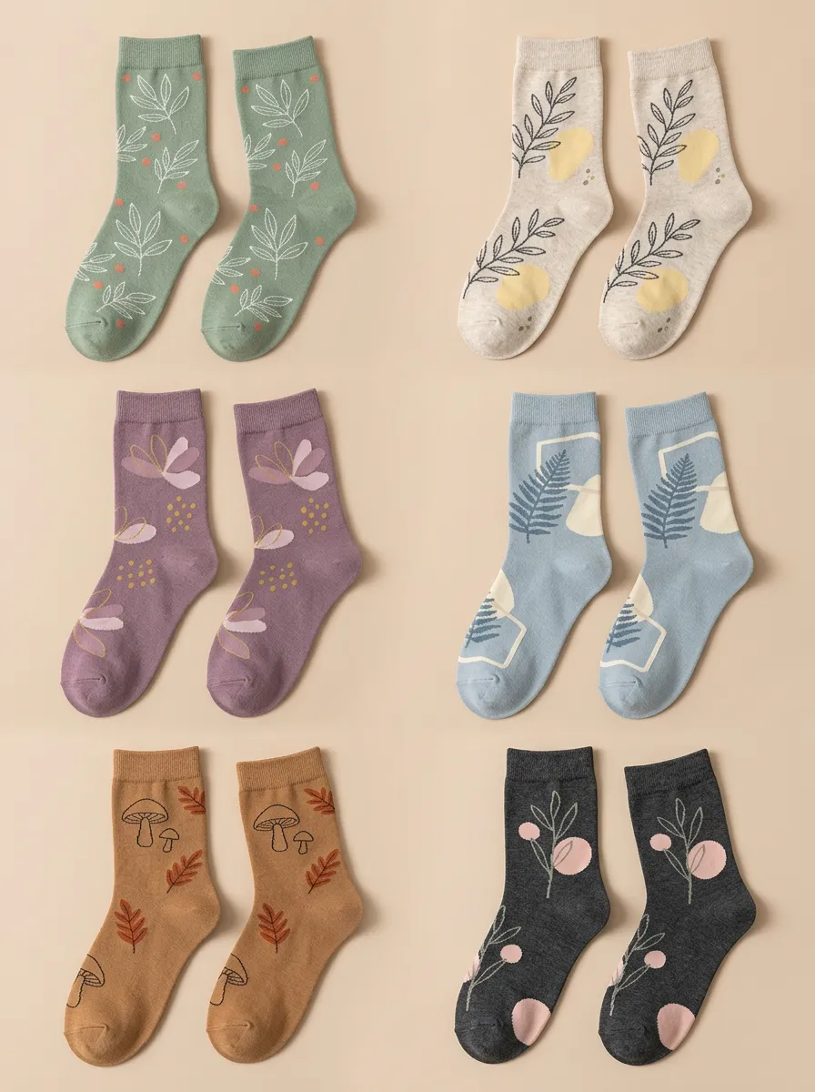 Women's Woodland Floral & Leaf Crew Sock Set