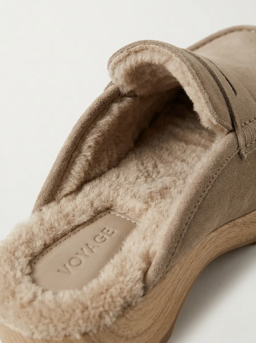 Women's Rugged Faux Fur Lined Platform Casual Suede Wood Sole Loafers