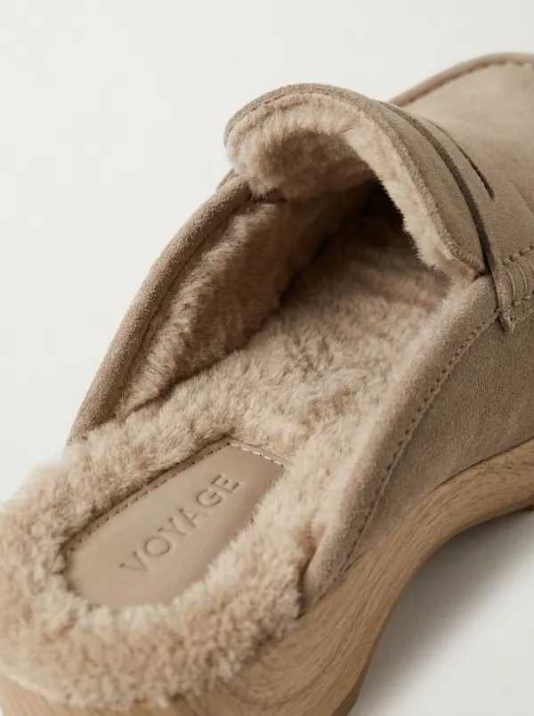 Women's Rugged Faux Fur Lined Platform Casual Suede Wood Sole Loafers