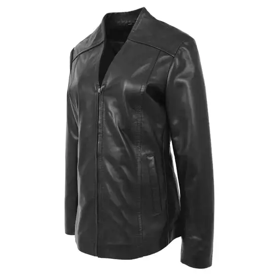 Collarless Leather Blazer