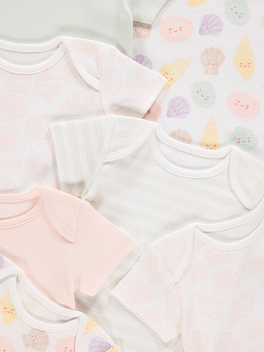 Pastel Shell Striped Short Sleeve Bodysuits 7 Pack detail 1