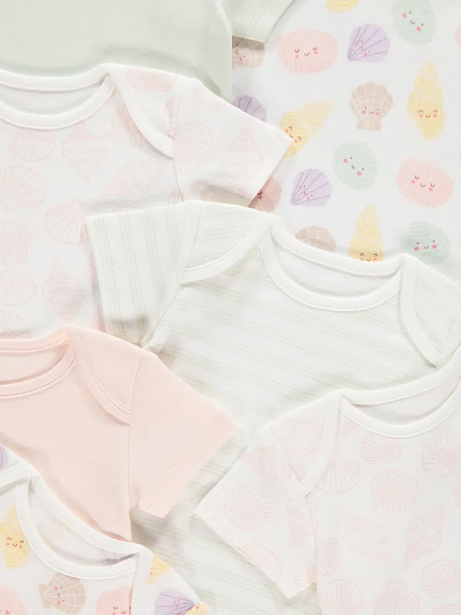 Pastel Shell Striped Short Sleeve Bodysuits 7 Pack