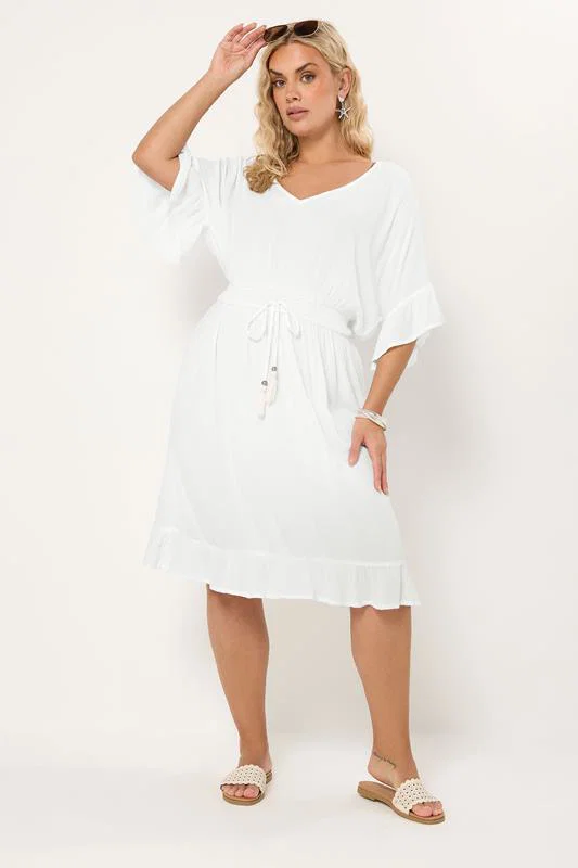 White Crinkle Beach Dress detail 2
