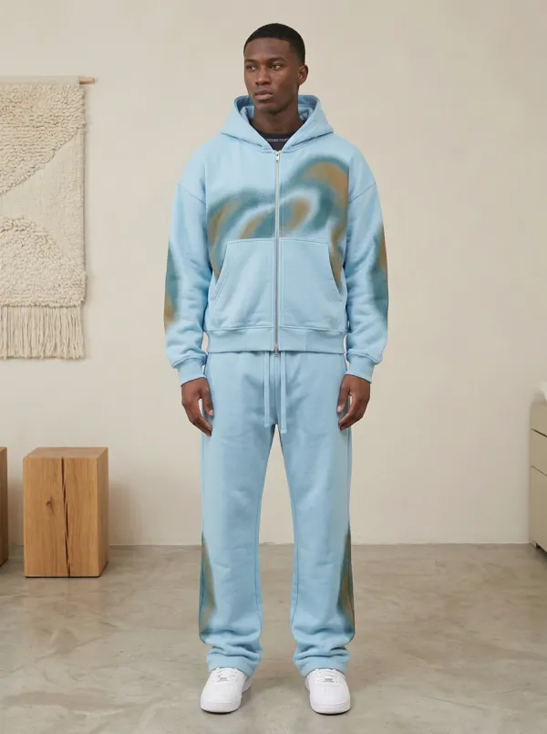 Men's Streetwear Abstract Spray Paint Printed Hoodie Jogger Set