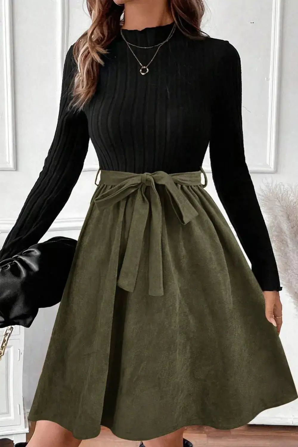 Ribbed Tie Waist Dress Casual