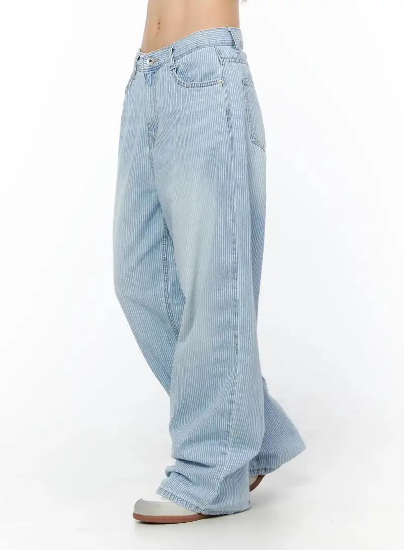 Wide-Fit Striped Wide Leg Jeans