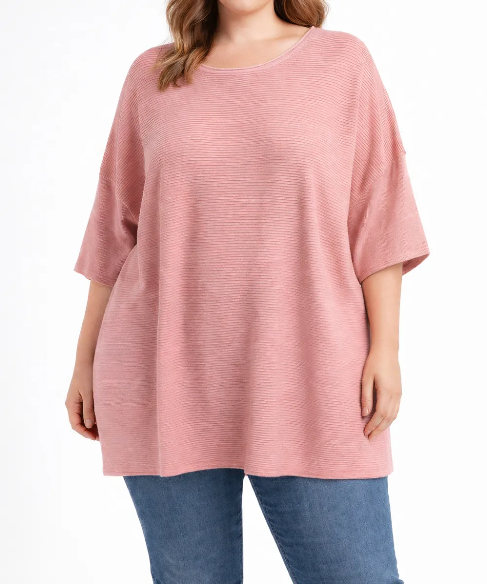 Ribbed Three Quarter Sleeve Pullover