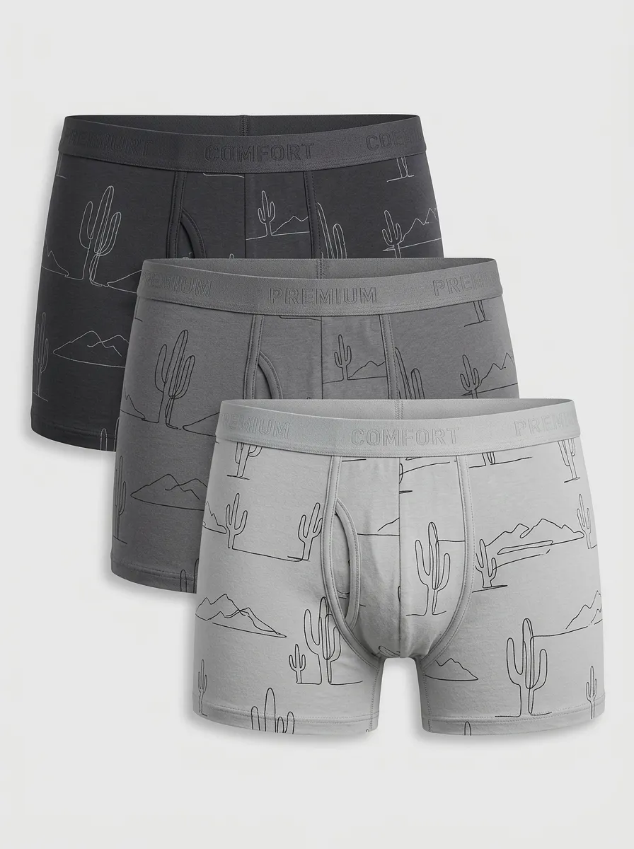 Men's Cactus Desert Line-Art Fly-Front Boxer Briefs Set