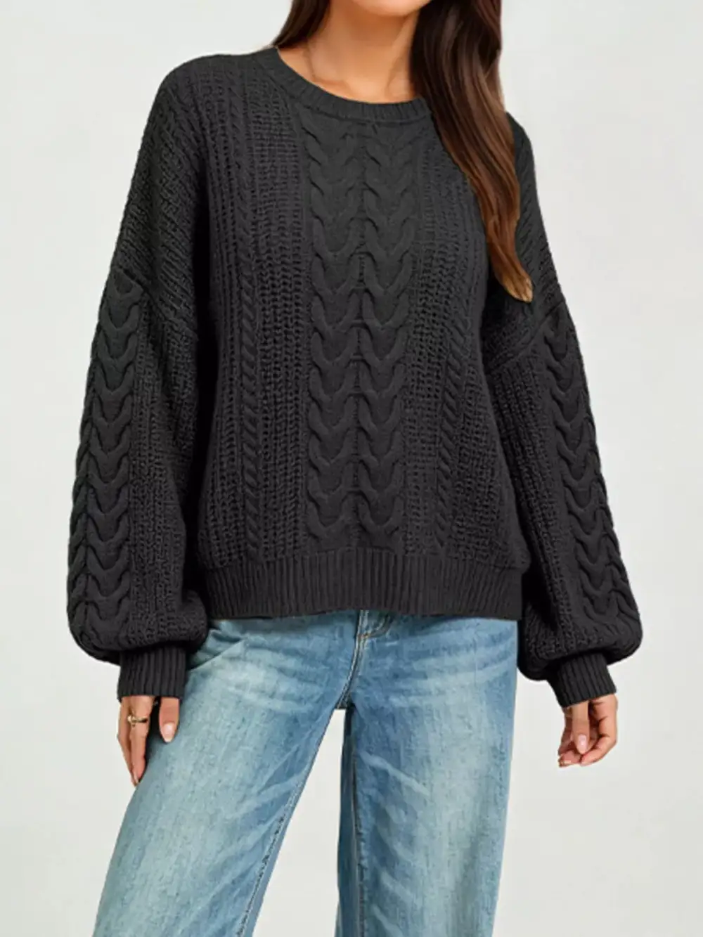 Round Neck Cable Knit Oversized Sweater