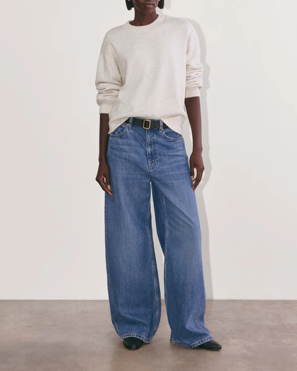 White Ribbed Collar Knit Sweater