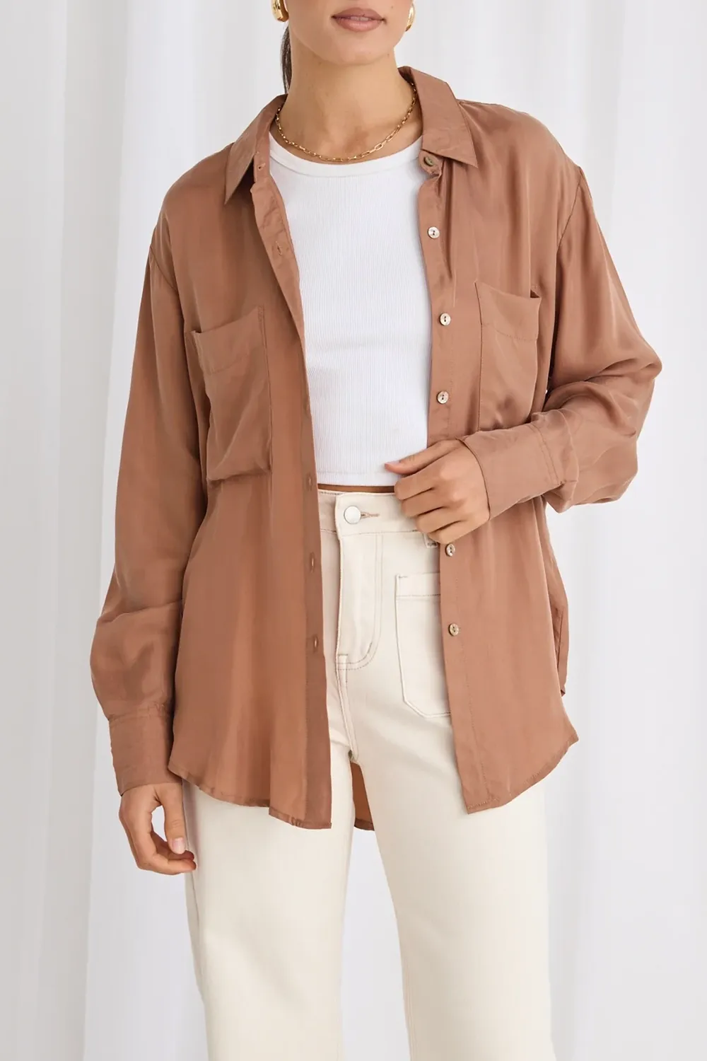 Brown Utility Style Oversized Shirt