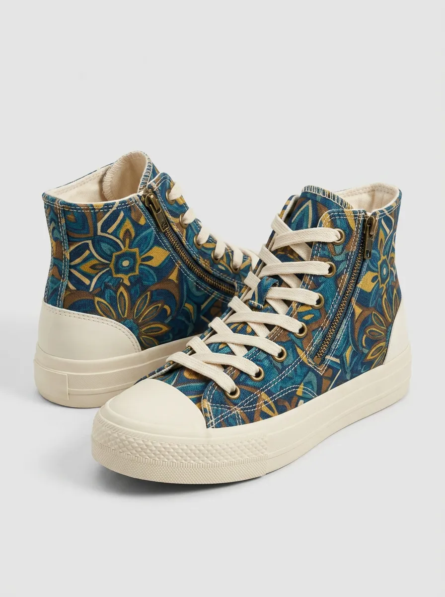 Women's Boho Floral Pattern Printed High Top Sneakers