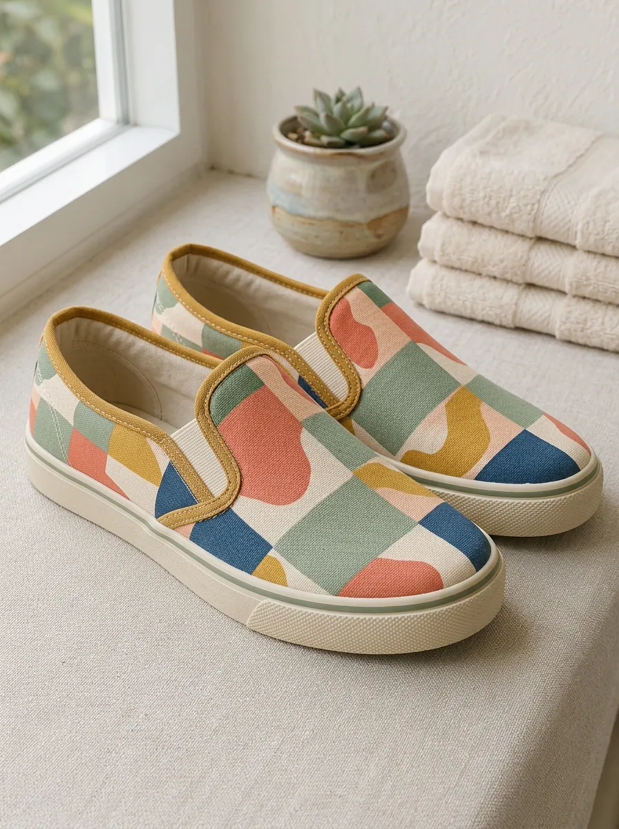 Women's Refined Geometric Abstract Pattern Patterned Slip-on Canvas Shoes