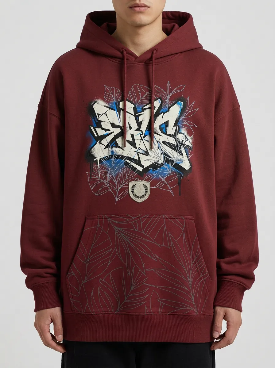 Unisex Streetwear Graffiti Leaf Pattern Hoodie