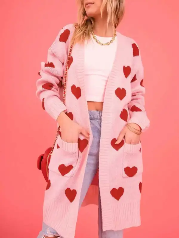 Hearts Print Long Cardigan