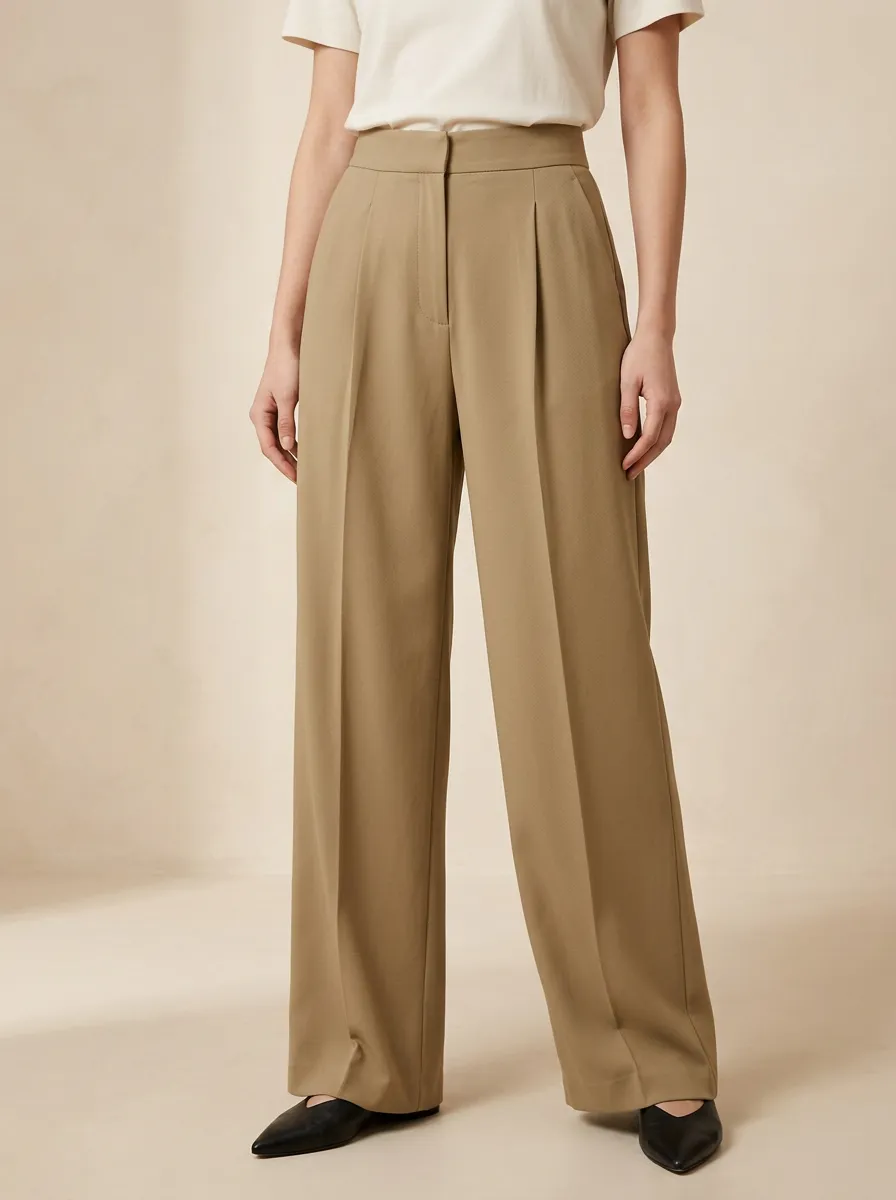 Pleated High Rise Wide Leg Pants