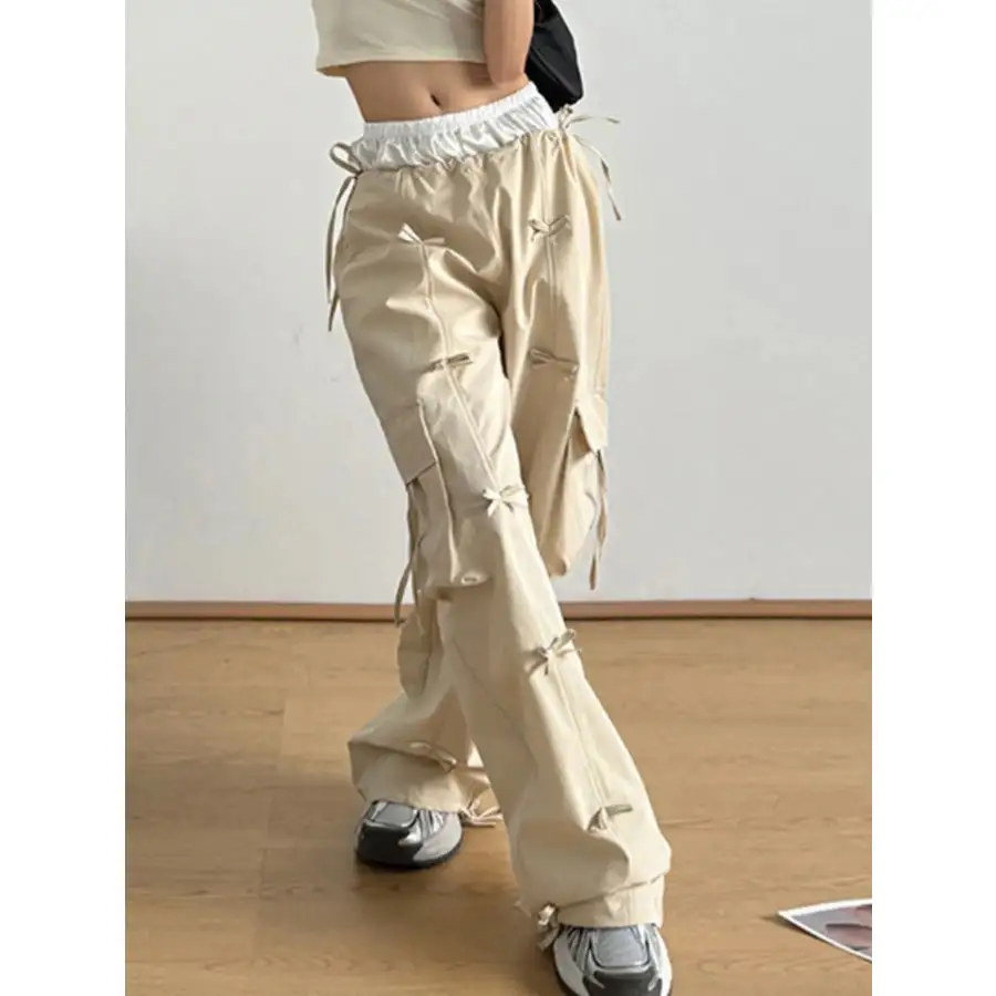 Cargo Wide Leg Pants with Bow Tie Details